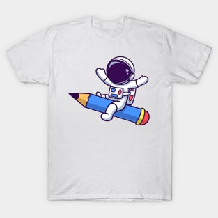 Astronaut Flying With Pencil Rocket T-Shirt